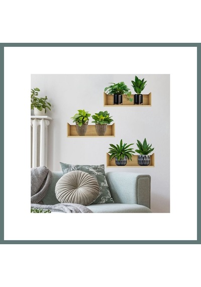 Ventra Raflı Bitki Tasarımlı Yapışkanlı Sticker 20 30 Cm 3lü Set Mc-663 Ventra Çok Renkli