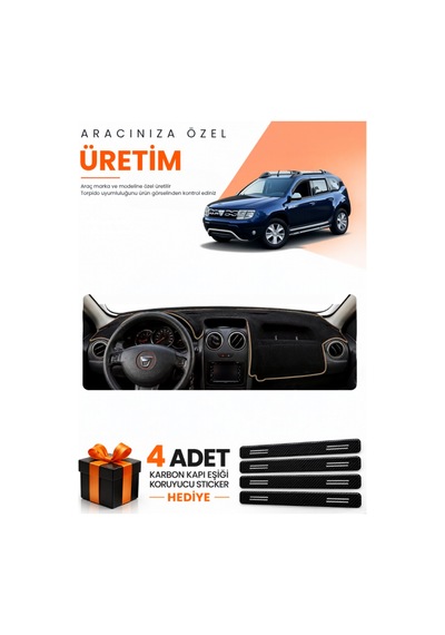Dacia Duster 1.nesil Makyajlı 2013-2017 Uyumlu Torpido Koruma Örtüsü Oto Kılıfı - Siyah Bej