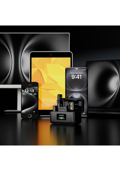 Lenyes Lm205 2in1 Yapay Zeka Gürültü Engelleyici Type-c Ve Lightning Bağlantılı Yaka Mikrofonu Siyah