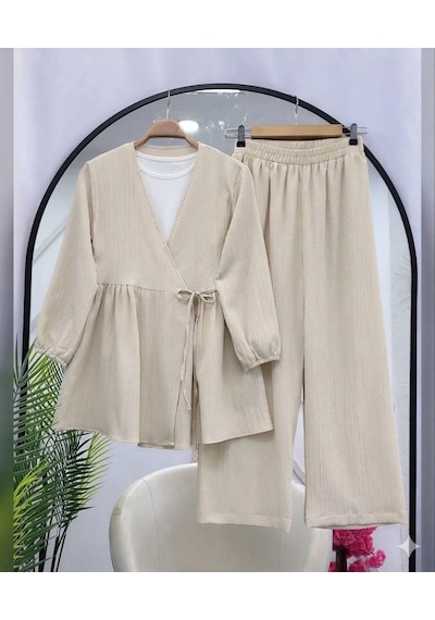 Lovie Moda Kadın Trend Viskon İkili Takım - Bej