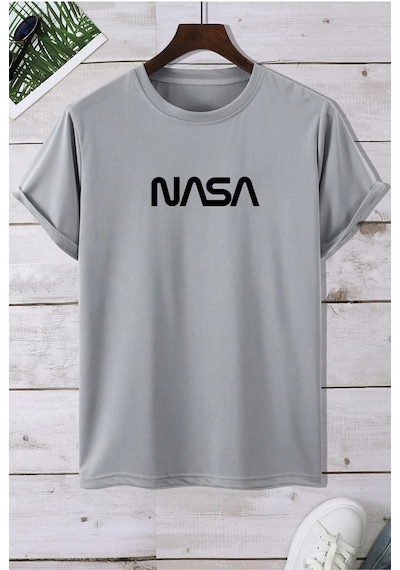 Uyguntarz Unisex Nasa Tasarım Tshirt Gri