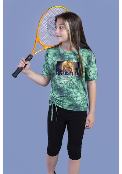 Toontoy Kız Çocuk 2'li Takım Baskılı Bisiklet Yaka T-shirt & Basic Düz Tayt - Yırtmaç Detaylı - Bağcıklı Yeşil Toontoy Kız Çocuk 2'li Takım Baskılı Bisiklet Yaka T-shirt & Basic Düz Tayt - Yırtmaç Detaylı - Bağcıklı Yeşil