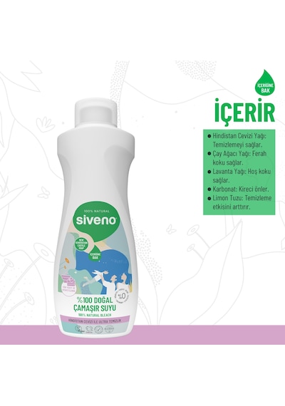 Siveno %100 Doğal Çamaşır Suyu Bitkisel Lavanta Çay Ağacı Tüm Yüzey ve Kumaşlarda 700 ML