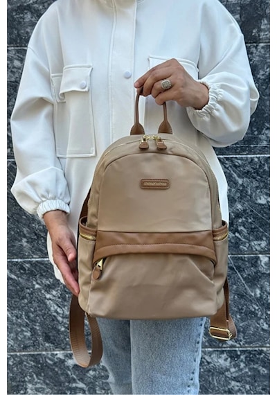 Just Polo Kadın İthal Saten Kumaş Şık Okul Ve Sırt Çantası Shopper Kum