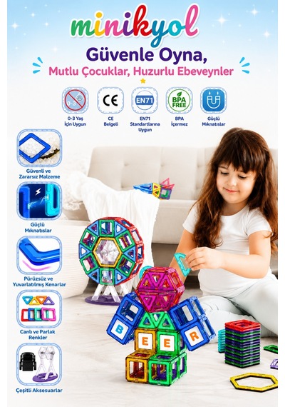 Manyetik Bloklar 56 Parça Eğitici Ve Yaratıcı Yapı Seti 3d Stem Oyuncağı 3+ Yaş 2