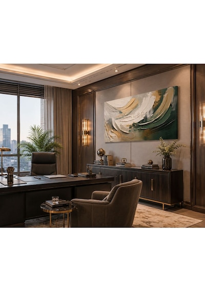 Lüx Gold & Zümrüt Yeşili Soyut Kanvas Tablo Modern Premium Panoramik Duvar Tablosu Salon, Ofis, Yatak Odası Dekorasyonu
