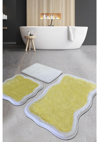 Olaf Sarı Üçlü Set Banyo Halısı