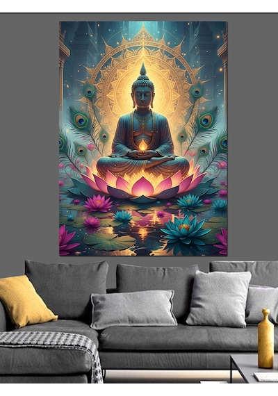 Altın Buda Heykeli Meditasyon Dekoratif Kanvas - Mdf Ahşap Tablo