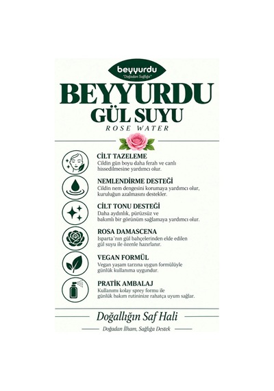 Beyyurdu Gözenek Görünümünü Düzenlemeye Yardımcı Aydınlatıcı ve Arındırıcı Bakım Gül Suyu Tonik 100 ML