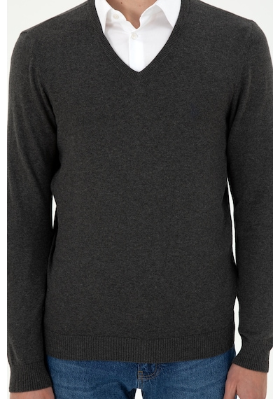 U.S. Polo Assn. Erkek Slim Fit V Yaka Antrasit Melanj Basic Kazak 50294764-VR081
