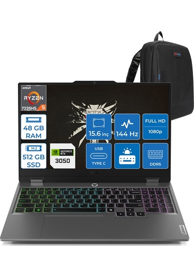 Lenovo LOQ 15ARP9 83JC000QTRP12 R5-7235HS 48 GB 512 GB SSD 6 GB RTX3050 15.6" W11P Dizüstü Bilgisayar + Zetta Çanta