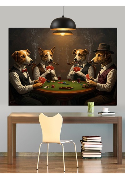 Poker Oynayan Köpekler Komik Dekoratif Kanvas - Mdf Ahşap Tablo