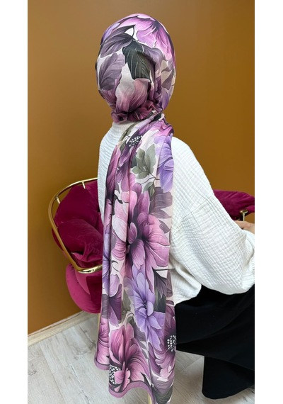 Mimiyum Garden Desen Organik Soft Şal- Pembe Lila Çok Renkli