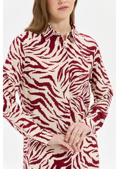 Esswaap Zebra Desenli Tunik Bordo Kırmızı