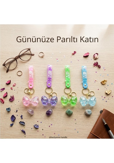 Yakut İm -6124 Sulu Figürlü Mika Kristal Anahtarlık - Gold Kulplu Ve Kancalı- 12'li Paket