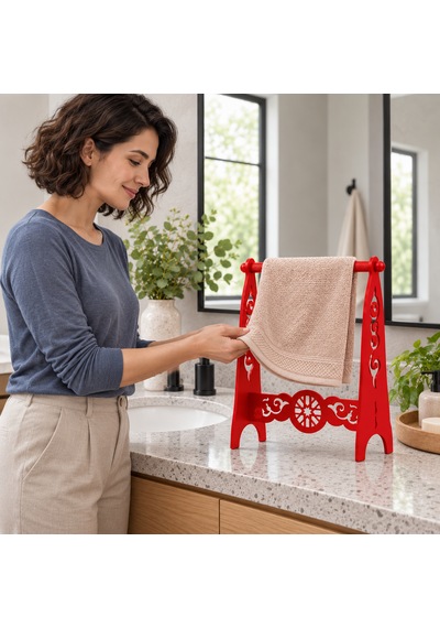 Metal El Havluluğu, Ayaklı Banyo Havluluk Standı, 4 Renk Seçeneği Kırmızı