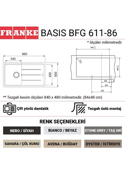 Franke BFG 611-86 Evye Nero Granit Evye + Old England Bronz Armatür Set