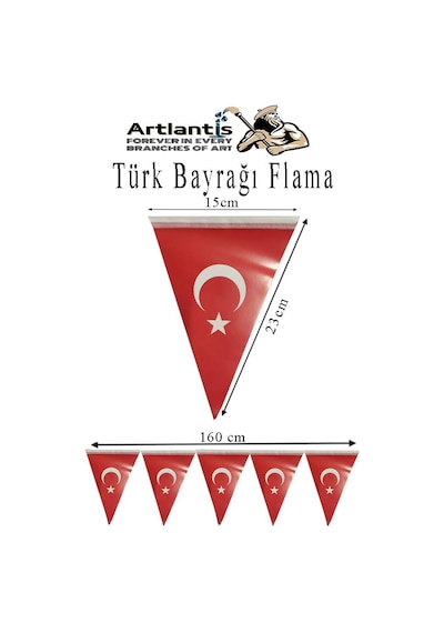 Bayrak Ve Atatürklü Flama 2 Adet Ay Yıldız Bayraklı Atalı Flama Süsleme 29 Ekim 23 Nisan Üçgen Kağıt Flama Okul Sınıf Süsü