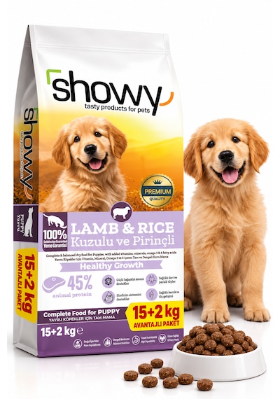 Showy Kuzulu Ve Pirinçli Yavru Köpek Kuru Maması 15+2 Kg