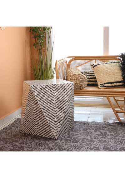 Zaviye Sedef Mozaik Sehpa 57x40x50 Cm Gri