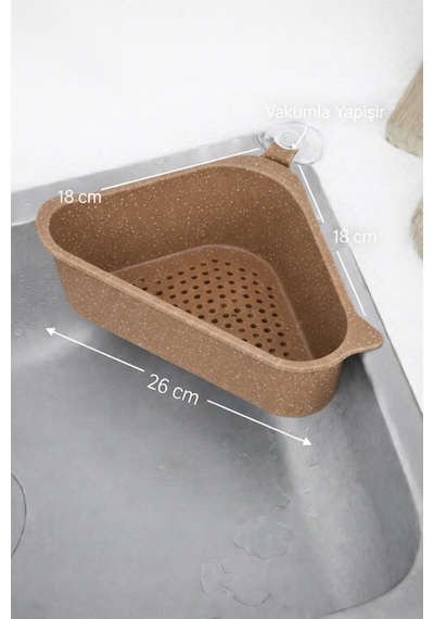 Vantuzlu Üçgen Lavabo Süzgeci Mutfak Evye Köşe Süzgeci Bej Plastik Diğer
