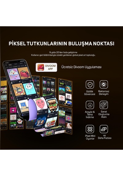 Divoom Times Gate 5 Ekranlı Rgb Işıklı Akıllı Dijital Saat, Dekor Resim Çerçevesi, Sarı