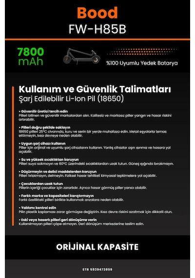 Bood FW-H85B / 36v 7800mAh Elektrikli Scooter Bataryası