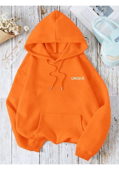 Startmore Turuncu Unisex Erkek/kadın Unique Renkli Özel Baskılı Pamuklu Oversize Kapüşonlu