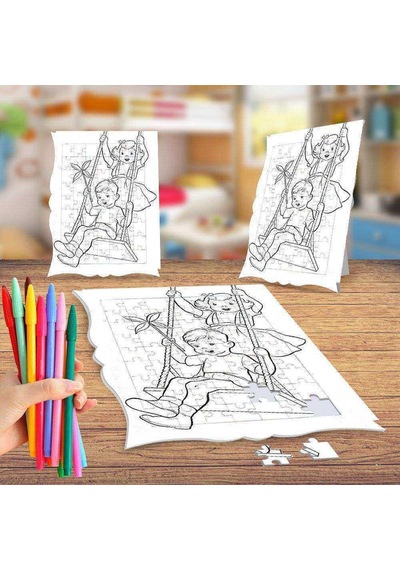 Sevimli Kardeşler Boyama Puzzle Tablo Çocuk Eğitici Yapboz