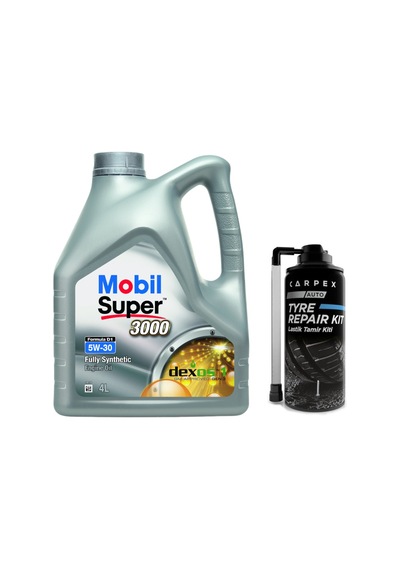 Mobil Super 3000 5W-30 Motor Yağı 4 L + Carpex Auto Lastik Tamir Kit