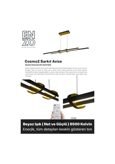 Cosmo 2 Gold Lineer Led Sarkıt Avize Kumandalı Dim Edilebilir Aşağı Işık Beyaz Işık