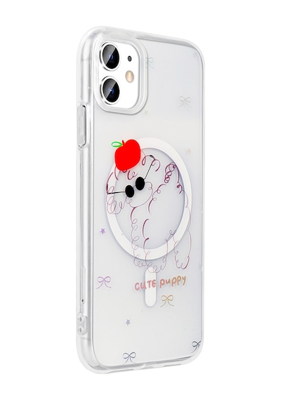 Techaks Apple Uyumlu iPhone 11 Kılıf M-safe Şarj Özellikli Şeffaf Zore Folk Sert Kapak - Kalp Beyaz