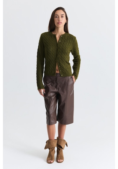 Antioch Saç Örgü Detaylı Triko Hırka Haki