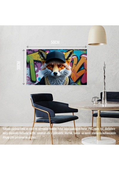 Rapçi Tilki 04 Çerçevesiz 50x30 Cm Pvc Tablo