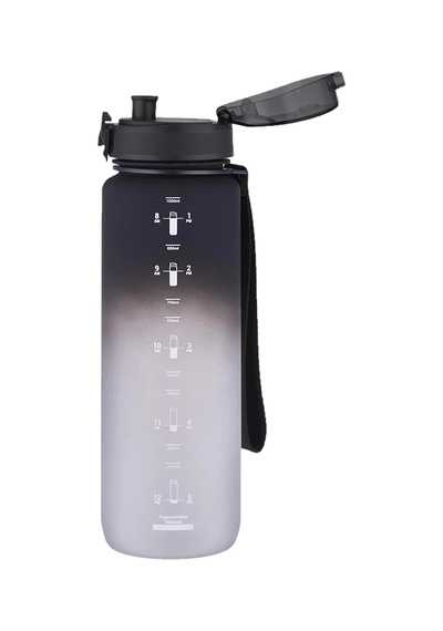 Uzspace 1000ml Büyük Boy Soft Touch Çift Renk Motivasyon Tritan Su Matarası Siyah-beyaz Diğer