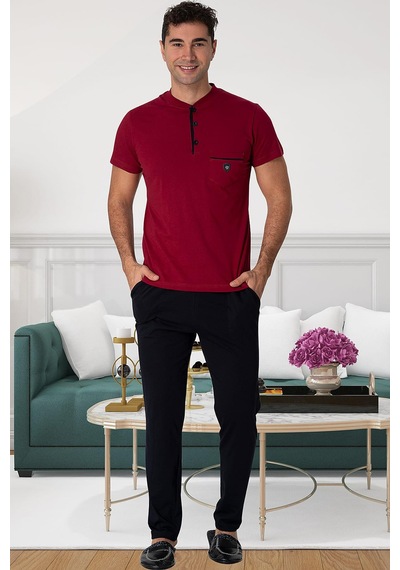Mecit Pijama Mecit 2769 Bordo Büyük Beden Şortlu Erkek Pijama Takımı