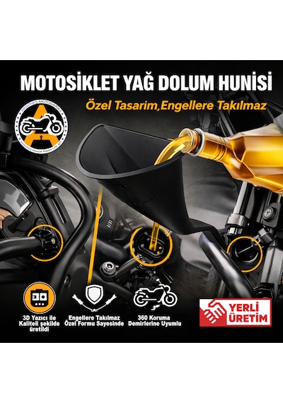 Akgüneş Motogaraj Motosiklet Ve Otomobiller İçin Yağ Dolum Hunisi 360 Derece Koruma Demirli Motorlara Uyumlu