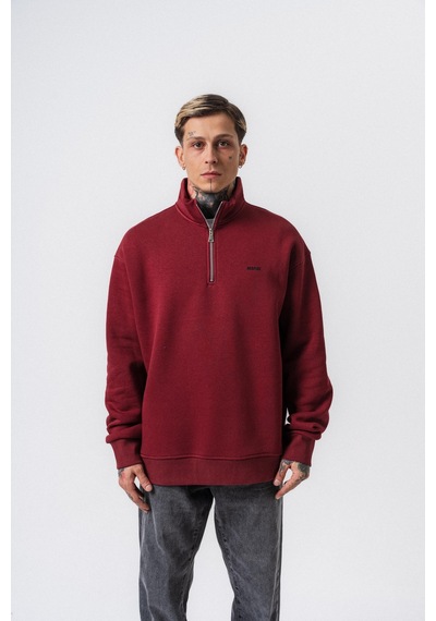 Erkek Respire Yazı Detaylı Yarım Fermuarlı Basic Sweatshirt Bordo