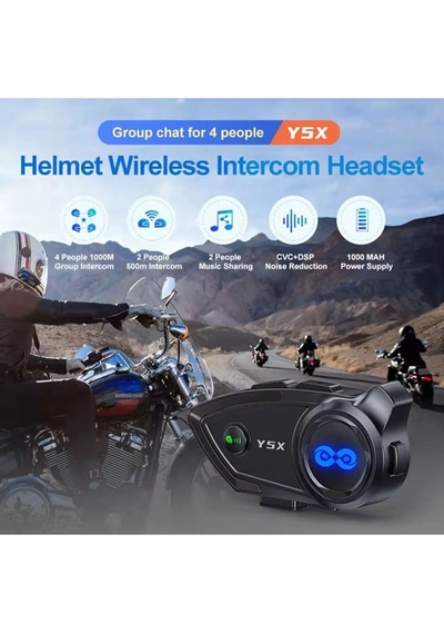 Y5x Rgb Işıklı Intercom 5 Kişi Bağlantılı 1000mah Motosiklet Kulaklık Seti