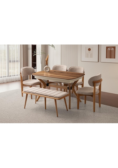 Bolvadin Masa, Umay Sandalye, Dekor Bench, Valencia, 130x80 Ceviz
