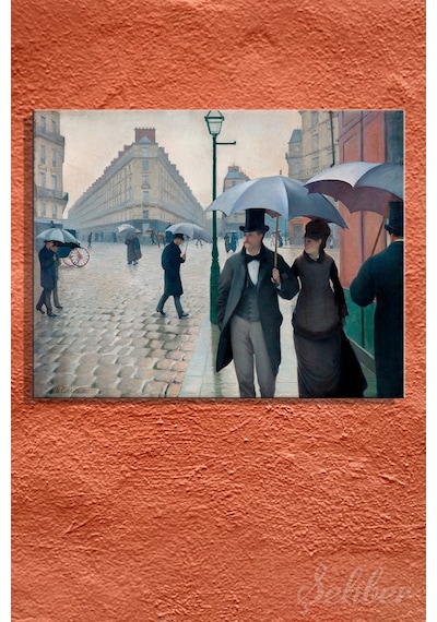Yatay Kanvas Tablo Tekli Ev Kafe Ofis Gustave Caillebotte Paris Caddesi Yağmurlu Gün 2571