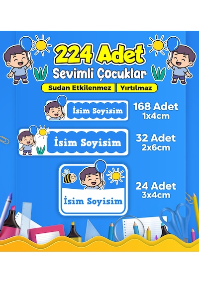 Sevimli Çocuklar Okul Kreş Kişiye Özel İsim Etiket Seti - Model 471 Çok Renkli