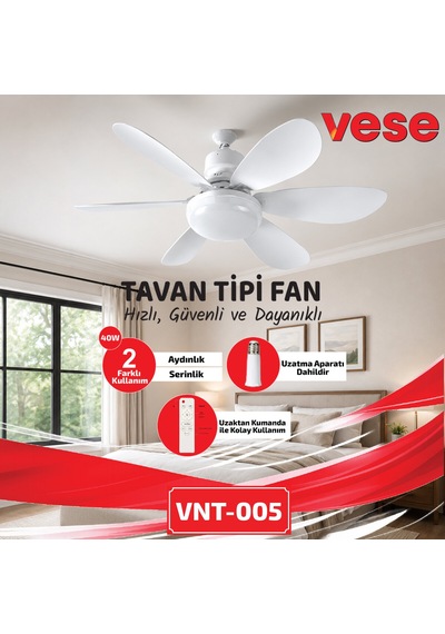 2in1 Tavan Vantilatör - Avize Lamba 40w Kumandalı 6knat Vnt-005 5492