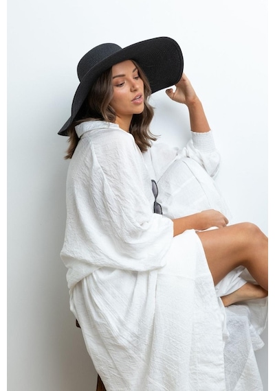 Kadın Oversize Büyük Hasır Şapka Naturel 55cm Plaj Şapkası Siyah - Standart Siyah