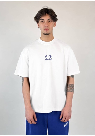 Zaee 2m Motive Taşlı Oversize T-shirt Beyaz / Mavi