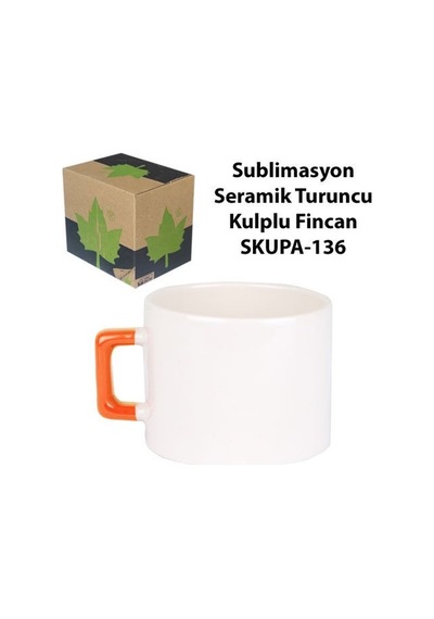 Sublimasyon Seramik Turuncu Kulplu Lüks Fincan - Kutulu