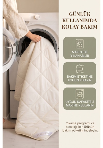 Tek Kişilik %100 Doğal Kuzu Yünü Yorgan Pamuk Kılıflı Kokusuz Terletmez Yıkanabilir 135x200 Cm Krem