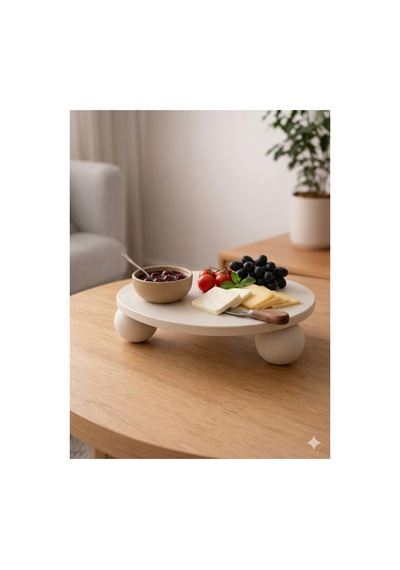 Modern Tasarım Dekoratif Sunum Tepsisi - Organik Pla Malzeme - 20x21x6 Cm Bej Bej