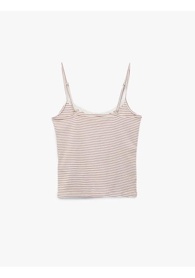 Koton Pamuklu Çizgili Askılı Pijama Üstü Kırmızı Çizgili 6slk90054mk