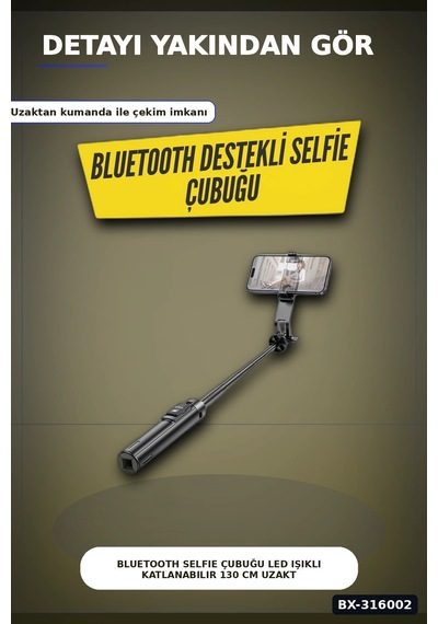 Bluetooth Selfie Çubuğu Led Işıklı Katlanabilir 130 Cm Uzaktan Kumandalı Bx-316002 diğer